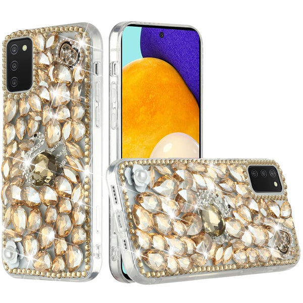 Samsung Galaxy A03s 2022 Full Diamond with Ornaments Hard TPU Case Cover - Gold Swan Crown Pearl