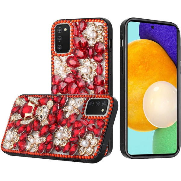 Samsung Galaxy A03s 2022 Full Diamond with Ornaments Case Cover - Red Panda Floral