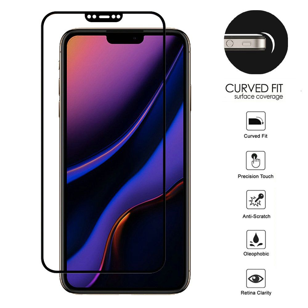 Apple iPhone 11 Pro Max / XS Max Bulk White Paper Card Package Black edged Tempered Glass Black