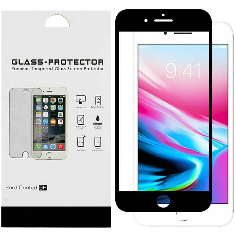 iPhone 8 Plus/7 Plus Bulk White Paper Card Package Black edged Tempered Glass Black