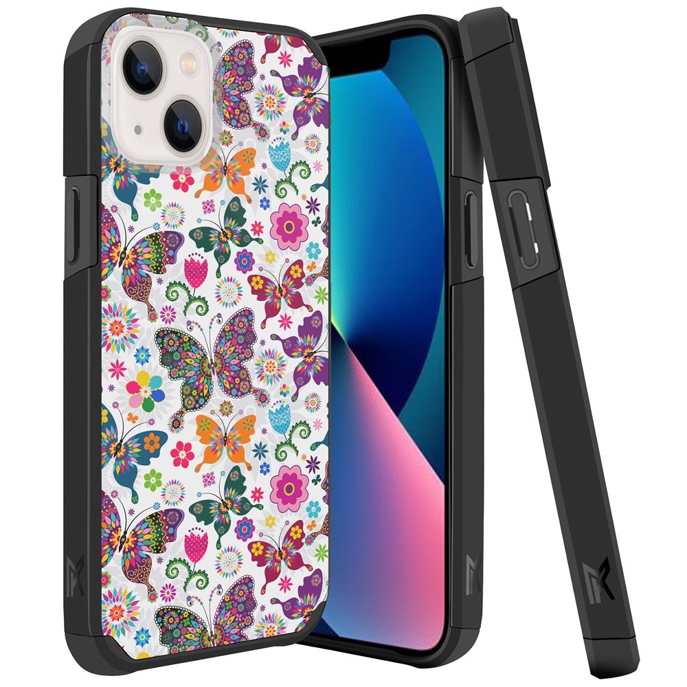 iPhone 13 Premium Minimalistic Slim Tough ShockProof Hybrid Case Cover (Harmonious Butterfly Floral)