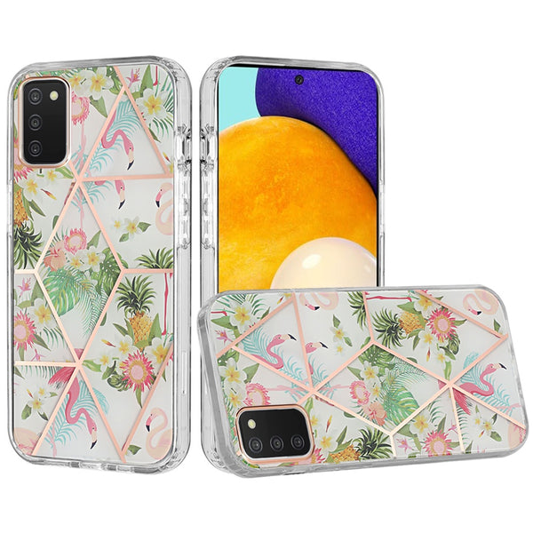 Samsung Galaxy A03s 2022 Floral IMD Chrome Design Shockproof Hybrid Case Cover - Foral A