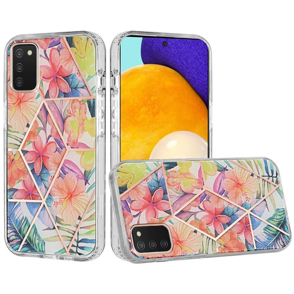 Samsung Galaxy A03s 2022 Floral IMD Chrome Design Shockproof Hybrid Case Cover - Foral F