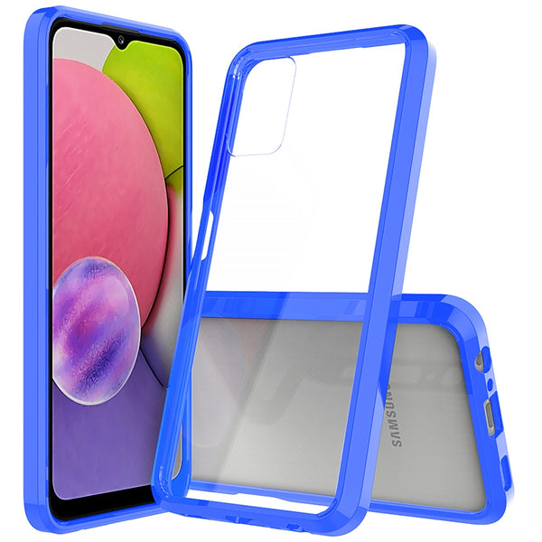 Samsung Galaxy A03s 2022 Clear Transparent Hybrid Case Cover - Clear PC + Blue TPU